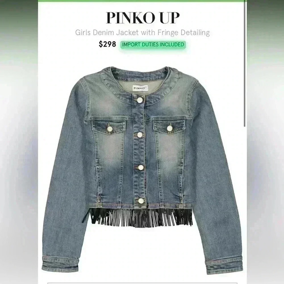 PINKO Girls Denim Fringe Jacket - Picture 3 of 11